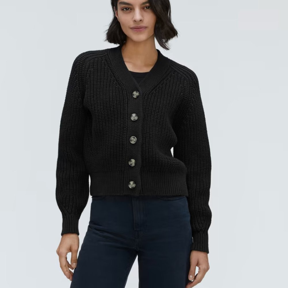 NWT EVERLANE The Texture Cotton Cardigan Black Small